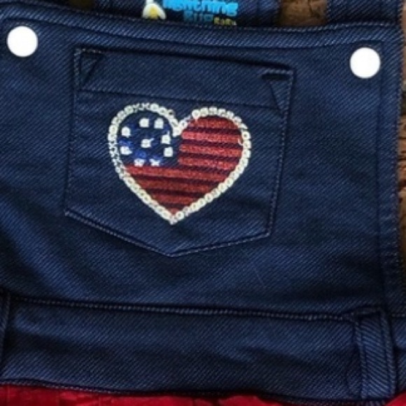 Lightning Bug Baby Denim Jumper Tiered Red White & Blue Eyelet Ruffles 18 Months - Picture 3 of 6